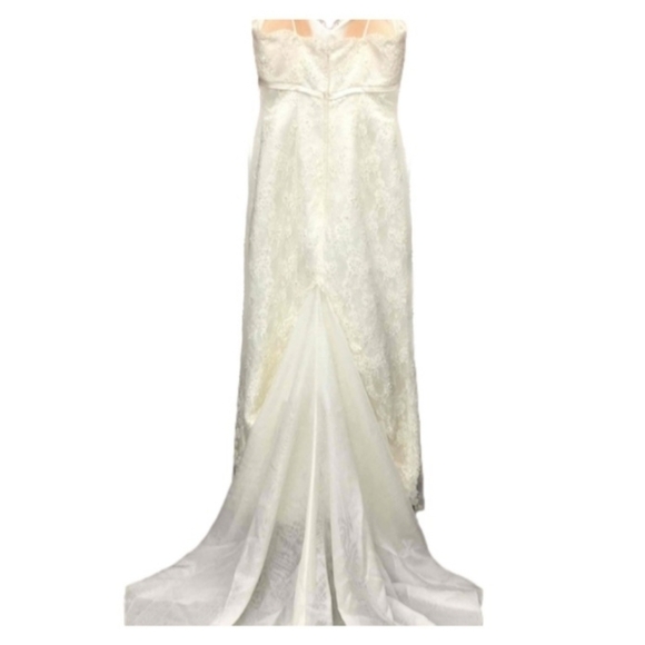 Bridal Gown Ivory Lace Wedding Dress Chiffon Train Beach Garden 58.5” Davi’s sz6 - Picture 4 of 16